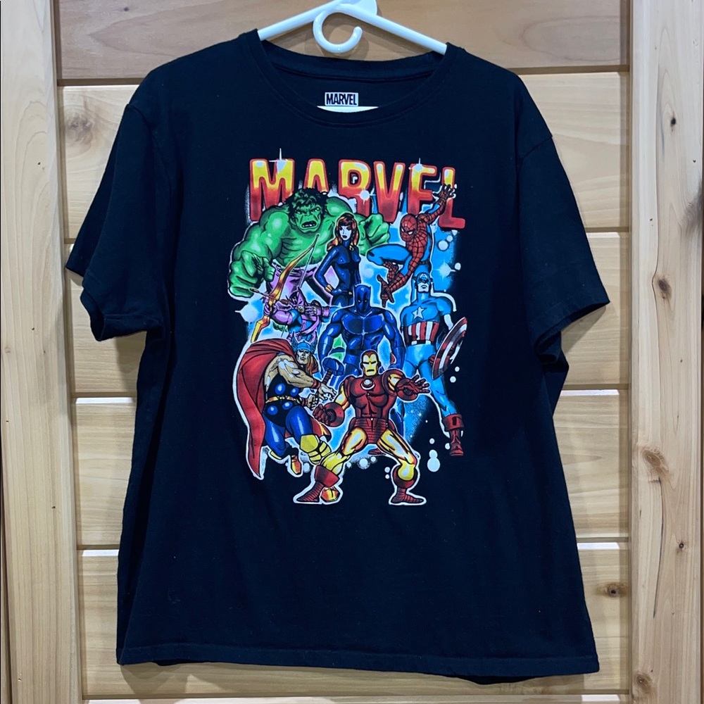 Marvel Black Tee with Colorful Superheroes